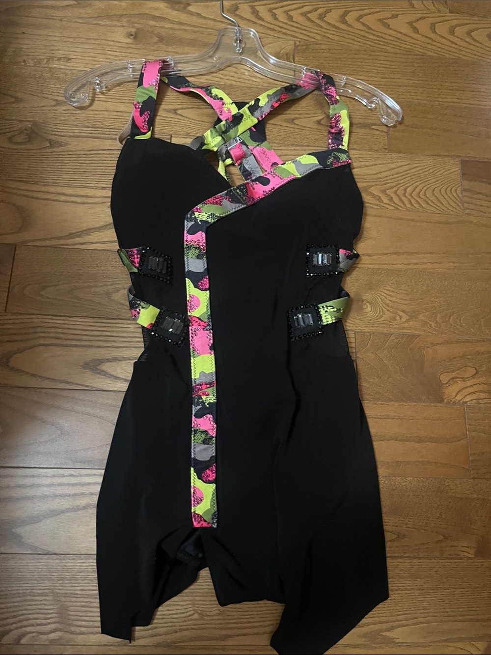 Girls Black Skating Dress with Neon Trim